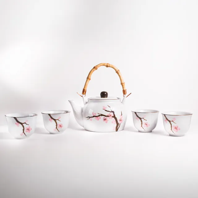 Bastimento Sakura Set da Tè in Ceramica Teiera + 4 Tazze