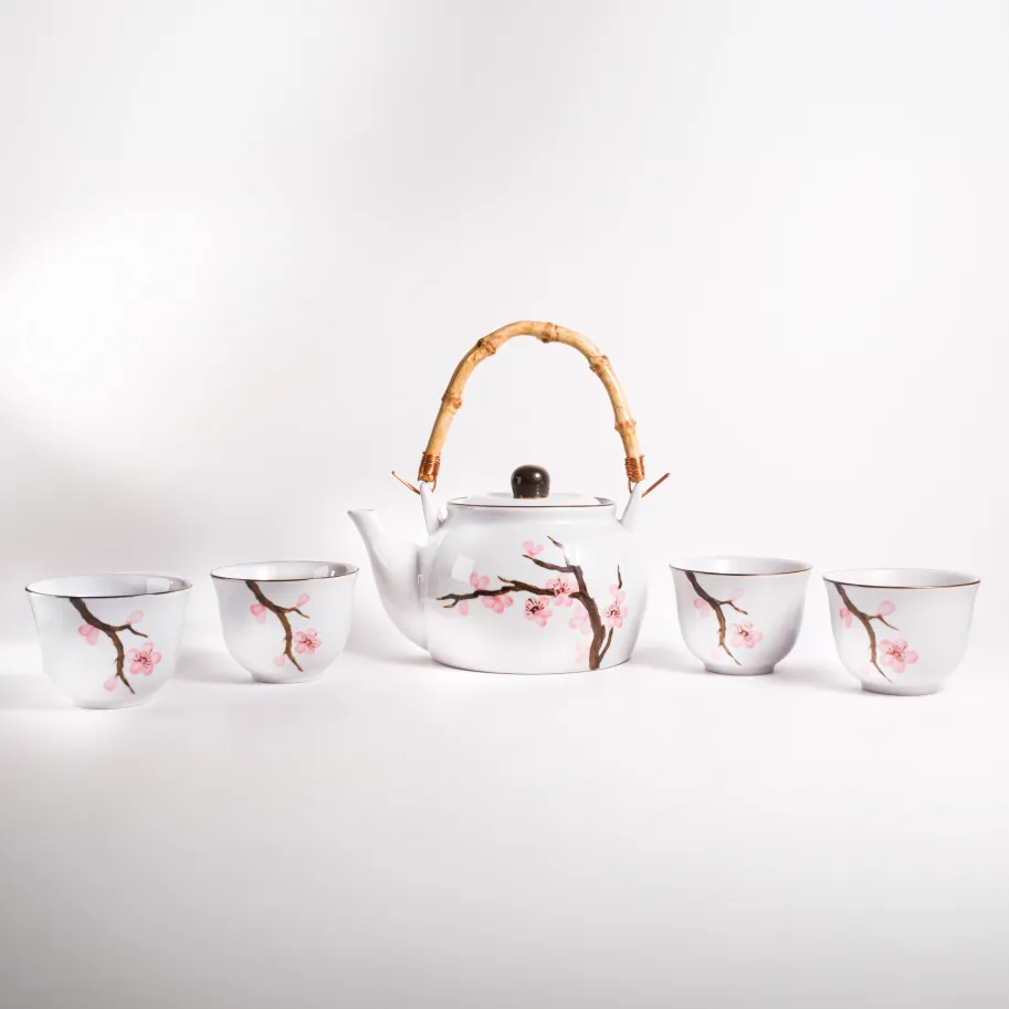 Bastimento Sakura Set da Tè in Ceramica Teiera + 4 Tazze