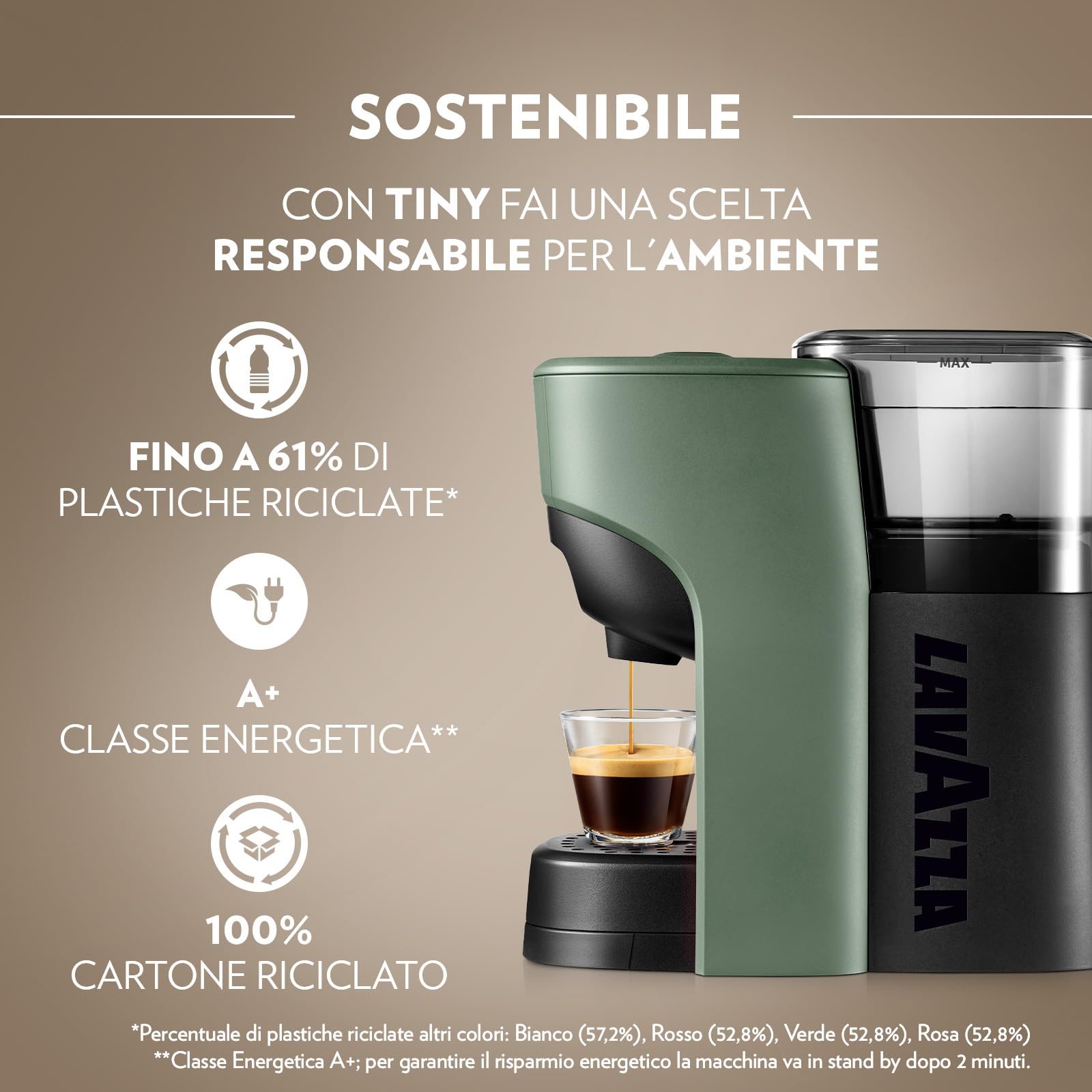 Lavazza A Modo Mio Tiny macchina caffè verde compatta 64 capsule