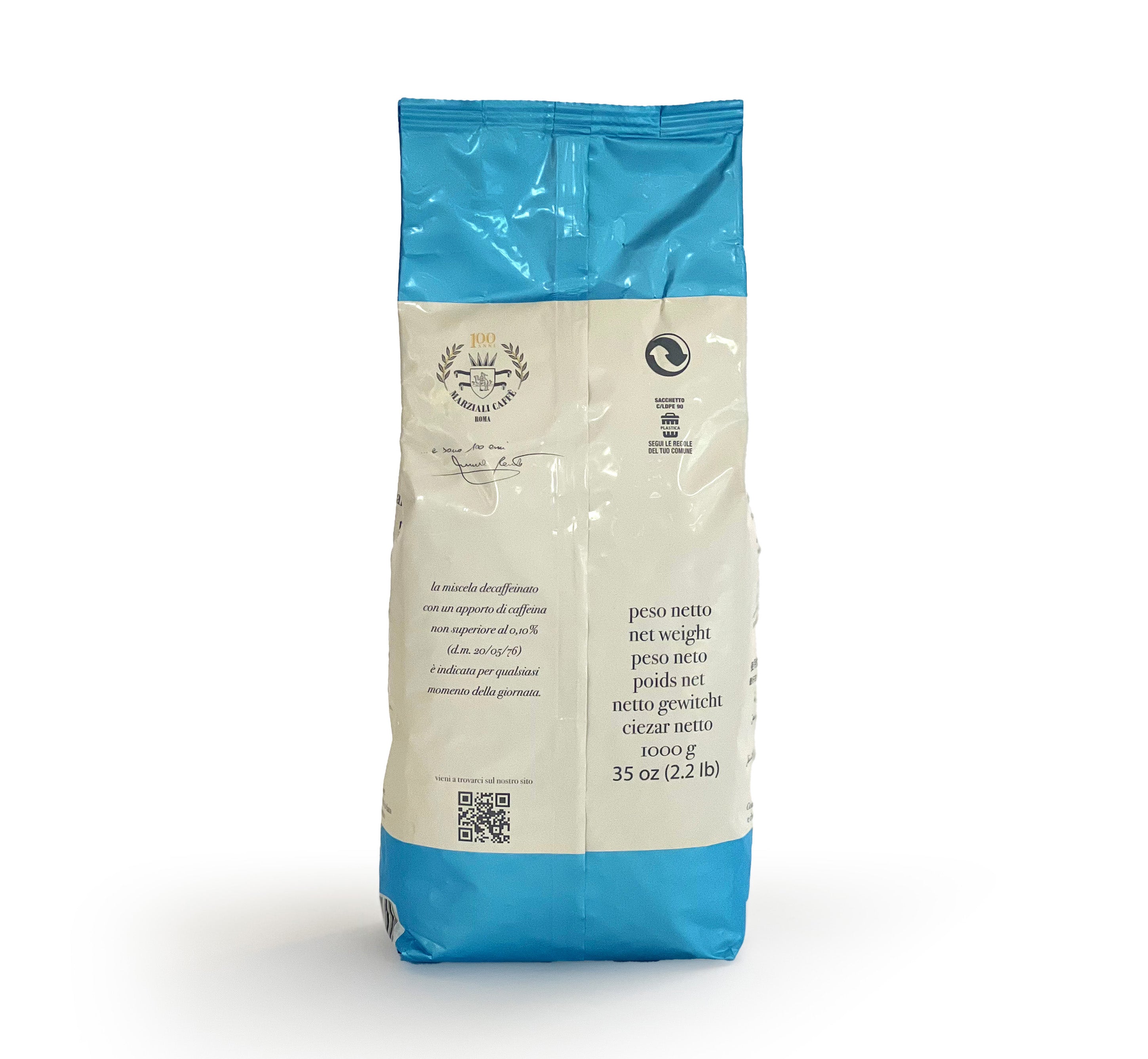 Marziali Decaffeinato Caffe in Grani 1000g Arabica e Robusta